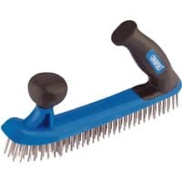 Blue and black Draper two-handle wire brush, 235mm, with metal bristles and ergonomic grips.