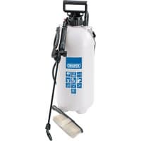 White Draper Vehicle Pressure Sprayer, 10L, with black handle, hose, and nozzle, featuring blue logo and icons.