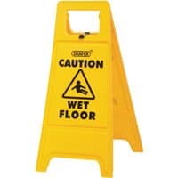 Yellow Draper Wet Floor Warning Sign with black caution text and slipping figure icon.