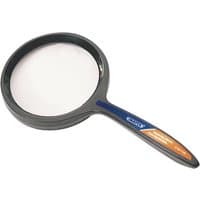 Black Draper round magnifier with 50mm lens and blue handle featuring orange label.