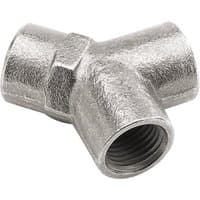 Silver Draper Y Piece for PCL Twin Standard Coupling, textured metal finish with threaded openings at each end.