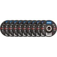 Pack of 10 Draper Zirconium Oxide Flap Discs, 115x22.23mm, 80 Grit, black with blue and red label detailing.