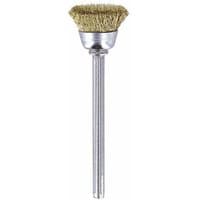 Dremel brass brush with 13mm diameter, silver shaft, and dense brass bristles, part of a 2-pack set.