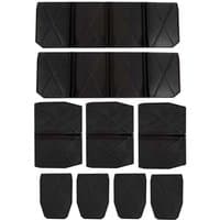 Black plastic compartment set for Einhell carrying case, includes various sizes with textured surfaces and fold lines.