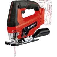 Red and black Einhell TC-JS 18 Li cordless jigsaw with ergonomic handle and visible blade.