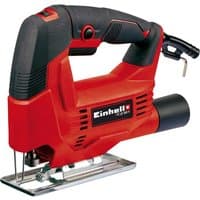 Red and black Einhell TC-JS 60/1 jigsaw with ergonomic handle and adjustable base plate.