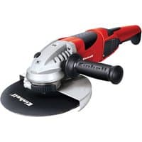 Red and black Einhell TE-AG230 angle grinder with 230mm disc and ergonomic side handle.