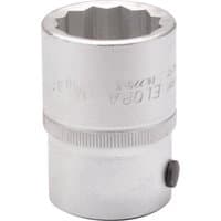 Silver Elora bi-hexagon socket, 1.1/16" size, 3/4" square drive, with engraved branding and knurled grip.