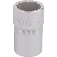 Silver Elora Bi-Hexagon Socket, 1/2" square drive, 11/16", with engraved branding and ribbed grip.