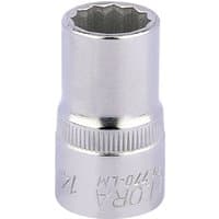 Silver Elora Bi-Hexagon socket, 1/2" square drive, 14mm size, with engraved text and ribbed grip section.
