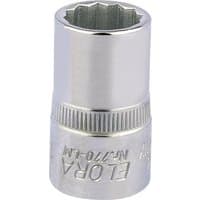 Silver Elora bi-hexagon socket, 1/2" square drive, 15mm, with engraved brand name and ridged grip.