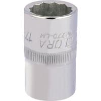 Elora 17mm bi-hexagon socket, 1/2" square drive, chrome finish with engraved branding and knurled grip.
