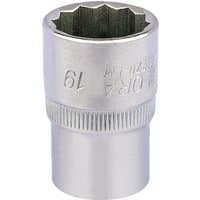 Elora Bi-Hexagon Socket, 1/2" drive, 19mm, silver with engraved branding and knurled grip.