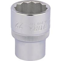 Silver Elora Bi-Hexagon Socket, 1/2" square drive, 22mm, with engraved text and knurled grip.