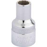 Silver Elora bi-hexagon socket, 1/2" square drive, 3/8" size, with a polished finish and engraved branding.