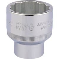 Silver Elora bi-hexagon socket, 1/2" square drive, 32mm, with engraved branding and polished finish.
