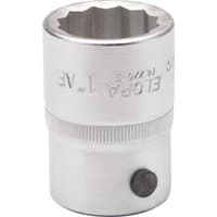 Elora Bi-Hexagon Socket, 1" size, 3/4" square drive, silver with engraved branding and knurled grip.