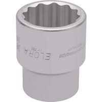 Silver Elora bi-hexagon socket, 1" square drive, 1.1/2" size, with engraved branding and ribbed interior.