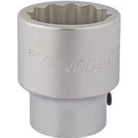 Silver Elora bi-hexagon socket, 1" square drive, 46mm size, engraved branding, smooth metallic finish.