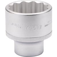 Silver Elora bi-hexagon socket, 2.1/16" with 3/4" square drive, engraved branding, and ribbed grip.