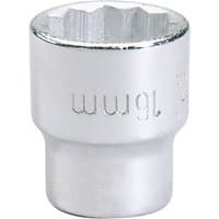 Silver Elora Bi-Hexagon socket, 3/8" square drive, 16mm size, with engraved markings and polished finish.