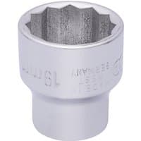 Silver Elora Bi-Hexagon socket, 3/8" square drive, 19mm size, with engraved markings and a polished finish.