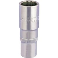 Silver Elora deep bi-hexagon socket, 1/2" square drive, 21mm, with a knurled grip and polished finish.