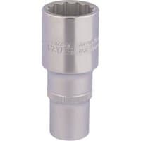 Silver Elora deep bi-hexagon socket, 1/2" square drive, 24mm, with engraved branding and smooth metallic finish.