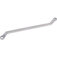 Silver Elora deep crank imperial ring spanner with two different sized ends, slightly bent handle.