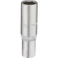 Elora 10mm deep socket, 1/4" square drive, silver chrome finish with knurled grip near the base.