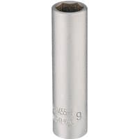 Elora 9mm deep socket, 1/4" square drive, silver metallic finish, cylindrical shape with engraved markings.