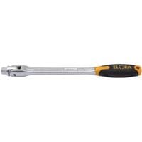 Elora flexible handle, 3/8" square drive, 250mm, with a silver shaft and black and yellow ergonomic grip.