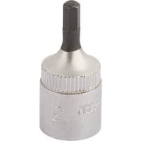 Silver Elora hexagon screwdriver socket, 1/4" square drive, 3mm, with a textured grip and smooth finish.