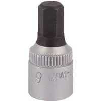 Elora 6mm hexagon screwdriver socket, 1/4" square drive, silver with black hex tip and engraved size marking.