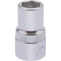 Elora 13mm hexagon socket, 1/2" square drive, shiny chrome finish with engraved markings.