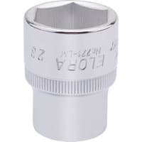 Elora 23mm hexagon socket, 1/2" square drive, shiny silver finish with engraved branding and textured grip.