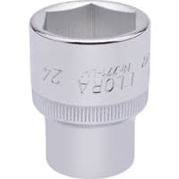 Silver Elora 24mm hexagon socket with 1/2" square drive, engraved branding, and knurled grip.