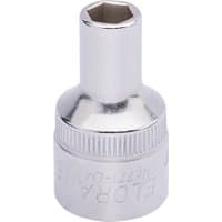 Silver Elora hexagon socket, 1/2" square drive, 8mm, with engraved branding and a polished finish.