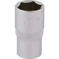 Silver Elora hexagon socket, 1/4" square drive, 10mm size, with knurled grip and engraved size marking.