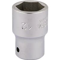 Silver Elora hexagon socket, 1/4" square drive, 12mm size, with engraved markings on the side.