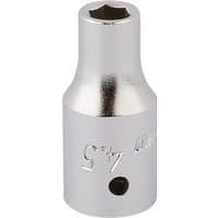 Silver Elora hexagon socket, 1/4" square drive, 4.5mm, with engraved size markings and smooth metallic finish.