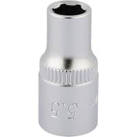 Silver Elora hexagon socket, 1/4" square drive, 5.5mm, with a smooth chrome finish and engraved size marking.