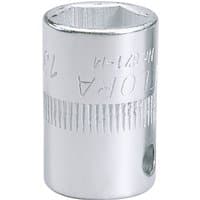 Silver Elora hexagon socket, 3/8" square drive, 13mm size, with engraved text and knurled grip.