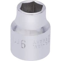 Silver Elora hexagon socket, 3/8" square drive, 9mm size, with engraved branding and polished finish.