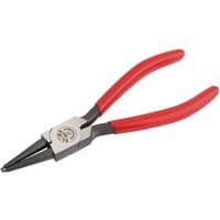Elora J1 straight internal circlip pliers with red dipped handles and black tips, suitable for 8-25mm circlips.