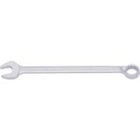 Silver Elora long combination spanner, 23mm, with open-end and ring-end, sleek and polished finish.
