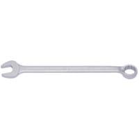 Silver Elora long combination spanner, 27mm, with open-end and ring-end, sleek and polished finish.