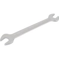 Silver Elora long metric double open end spanner, 14 x 17mm, with polished finish and engraved size markings.