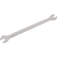 Silver Elora long metric double open end spanner, 6 x 7mm, with polished finish and engraved size markings.
