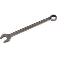 Long stainless steel combination spanner, 19mm, with open-end and ring-end, sleek silver finish.